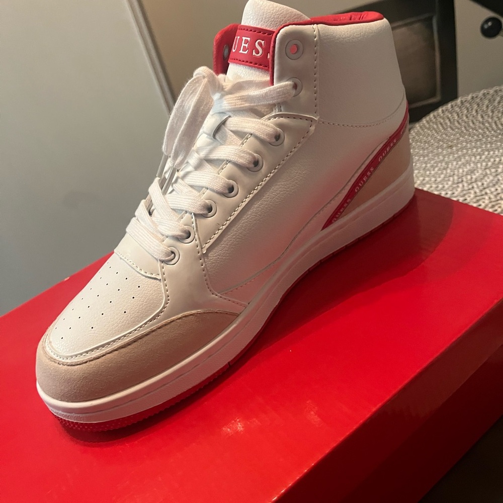 Guess White and Red High-Top Sneakers